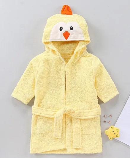 Wonderchild Full Sleeves Duck Theme Hooded Bath Robe - Light Yellow