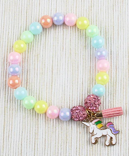 Asthetika Unicorn Charm Shiny Beads Bracelet - Multi Colour
