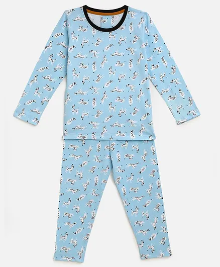 KIDSCRAFT Full Sleeves Dalmatian Print Night Suit - Blue