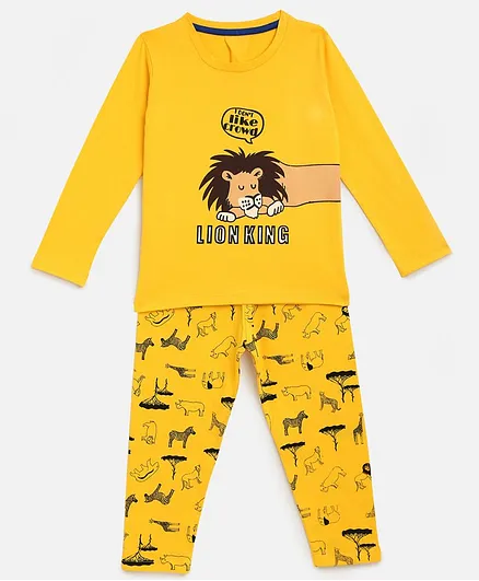 KIDSCRAFT Full Sleeves Lion Print Night Suit - Yellow