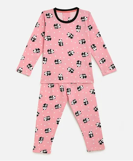 KIDSCRAFT Full Sleeves Panda Print Girls Night Suit - Pink