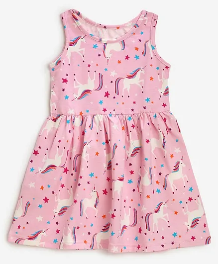 KIDSCRAFT Sleeveless Unicorn Print Dress - Pink