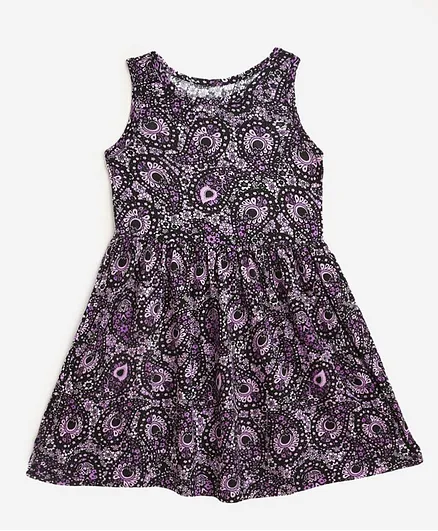 KIDSCRAFT Sleeveless Paisley Print Dress - Purple Black