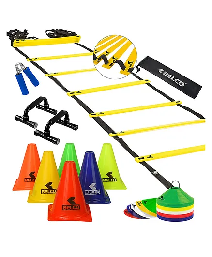 Belco Stacking Cone Space Markers Agility Ladder with Gripper and Push Up Stand  Pack of 34 - Multicolor