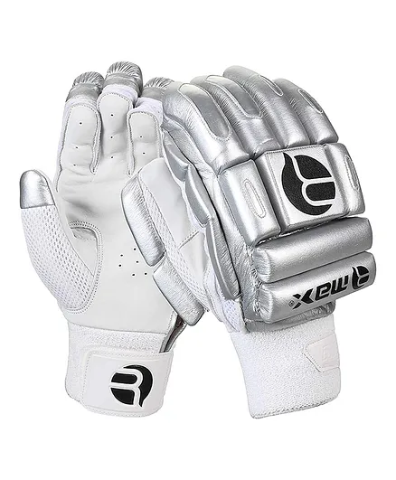 Rmax Leather & PU Senior Right Hand Cricket Batting Gloves - Silver
