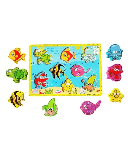 LazyToddler Aquatic Animals Wooden Board Puzzle Multicolor - 8 Pieces