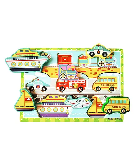 LazyToddler Modes Of Transport Wooden Board Puzzle Multicolor - 8 Pieces
