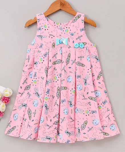 Enfance Core Sleeveless Space Theme Printed Dress - Pink