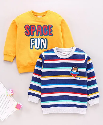 Babyhug Full Sleeves Sweatshirt Space Print Pack of 2 - Yellow Blue