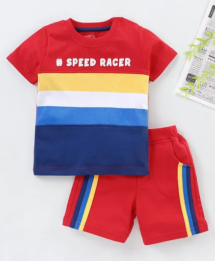 Babyhug Half Sleeves T-Shirt & Shorts Striped - Red