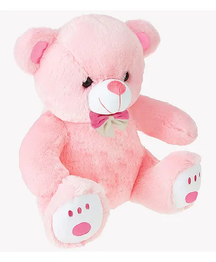 Webby Plush Cute Sitting Teddy Bear Soft Toy with Neck Bow and Foot Print Pink - Height 35 cm