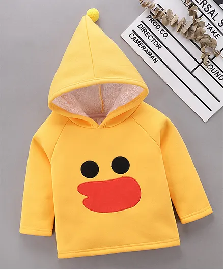 Kookie Kids Full Sleeves Hooded Sweatshirt Duck Embroidery  - Yellow