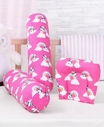 Babyhug Pillow And Bolster Set Panda Print - Pink