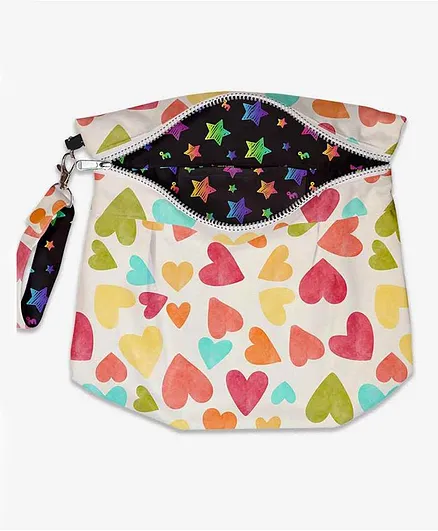 SuperBottoms Waterproof Reversible Accessory Bag Twinkles Hearts Print - Multicolor