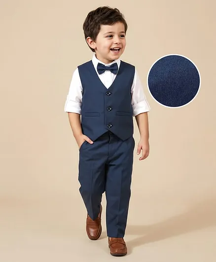Mark & Mia Full Sleeves Party Suit With Waistcoat - Blue