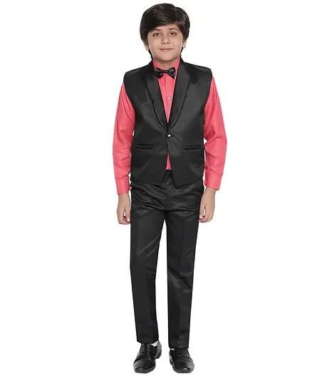 Jeet Ethnics Full Sleeves Solid 3 Piece Party Suit With Bow Tie - Pink
