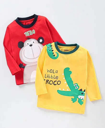 The Boo Boo Club Pack Of 2 Full Sleeves Crocodile & Monkey Print Tee - Red Yellow