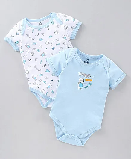 The Boo Boo Club Soft Cotton Short Sleeves Pack Of 2 Teddy Print Onesies - Blue