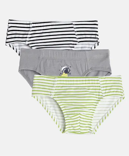 Mackly Boys Pack Of 3 Striped Briefs - Green Grey
