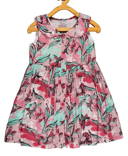 Young Birds Sleeveless Floral Print Dress - Red