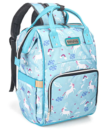 Babyhug Diaper Backpack Unicorn Print - Blue