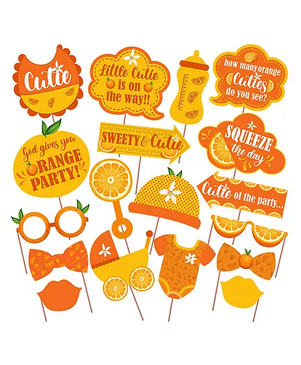 Zyozi Little Cutie Baby Shower Photo Booth Props Orange - Pack of 18 