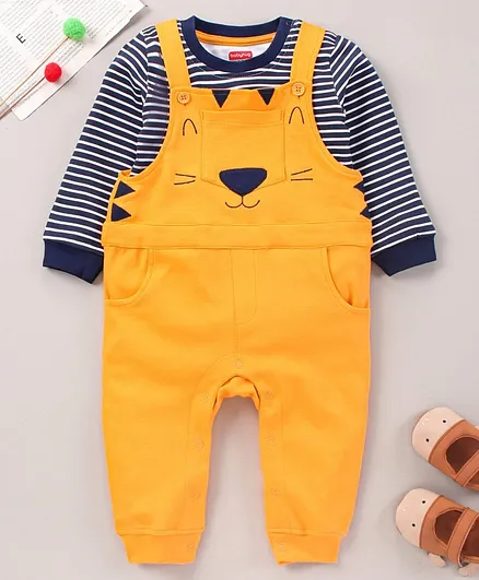 Babyhug Full Sleeves T-Shirt & Dungaree Animal Print - Blue & Yellow