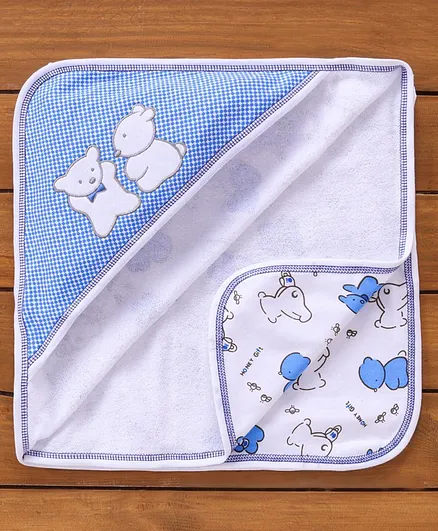Child World Hooded Hand & Face Towel Bear Print - Blue