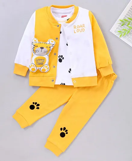 Babyhug Full Sleeves Tee with Jacket & Lounge Pant - Yellow