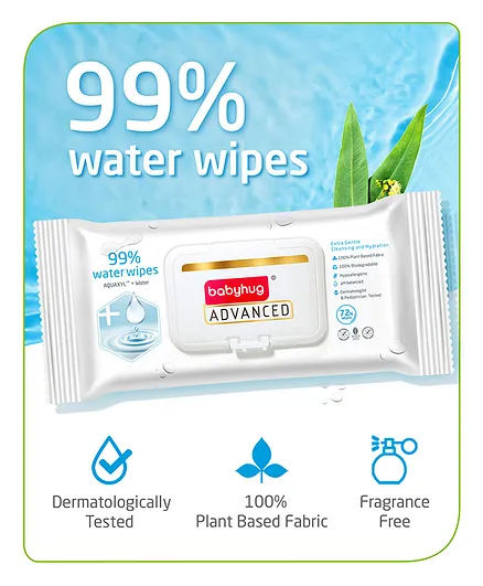 Babyhug Advanced 99% Pure Water Unscented Baby Wipes - 72 Pieces