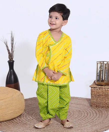 Exclusive from Jaipur Full Sleeves Kurta & Dhoti - Yellow Green