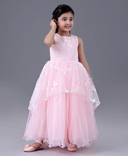 Babyhug Sleeveless Party Frock With Sequins - Peach