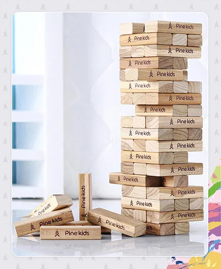 Pine Kids Premium 54 Blocks Wooden Stacking Tumbling Tower Game