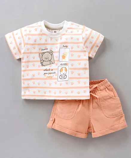 ToffyHouse Half Sleeves T-Shirt & Shorts Set Animal Print - Orange