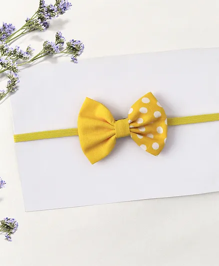 Knotty Ribbons Polka Dots Print Baby Headband - Yellow