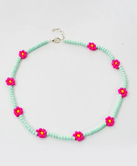 Bobbles & Scallops Daisy Glass Beads Choker Necklace- Mint Green