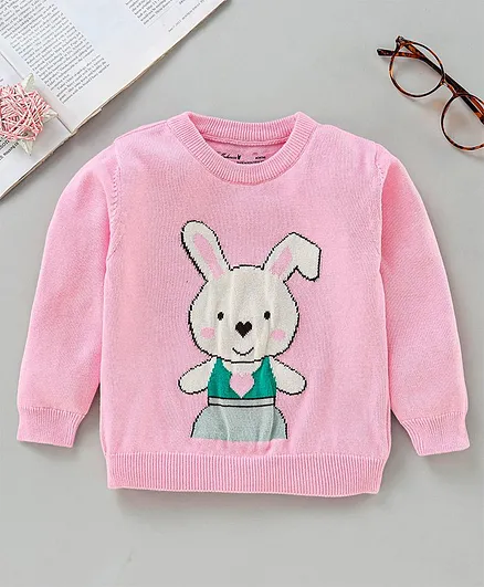 ToffyHouse Full Sleeves Pullover Sweater Bunny Design - Pink