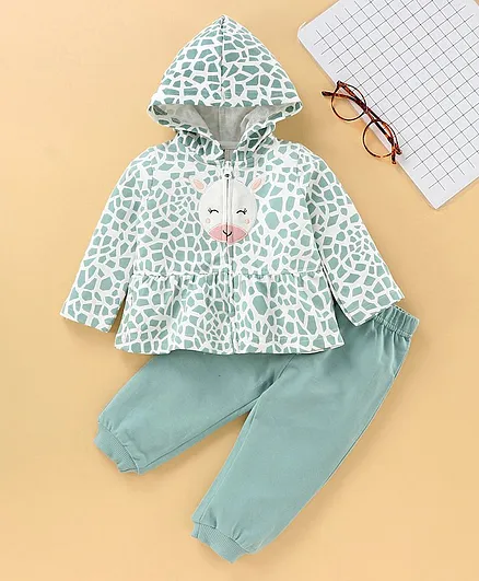ToffyHouse Full Sleeves Winter Wear Tee & Jacket Set - Green