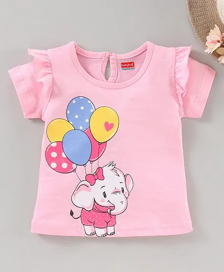 Babyhug Short Sleeves Top Elephant Print - Pink