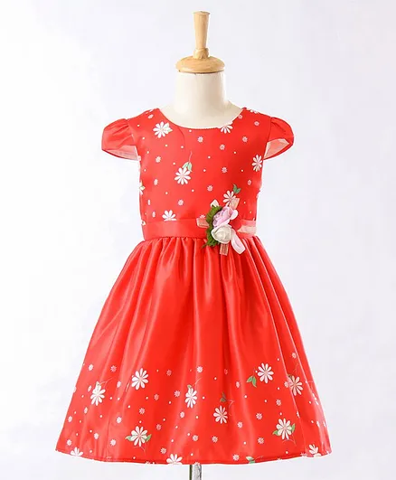 Mark & Mia Short Sleeves Party Frock Floral Print - Red