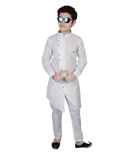 P-MARK Solid Full Sleeves Kurta With Pajama - White
