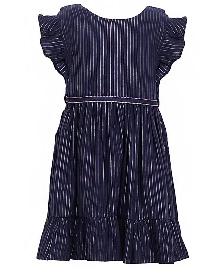 A Little Fable Short Flutter Sleeves Striped Dress - Blue