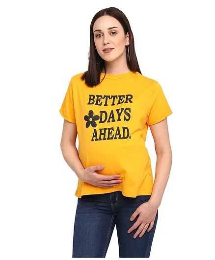 Momsoon Half Sleeves Better Days Ahead Printed Maternity Tee - Yellow