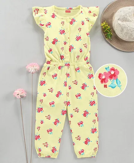 Babyhug Short Sleeves Jumpsuit Floral Print - Yellow