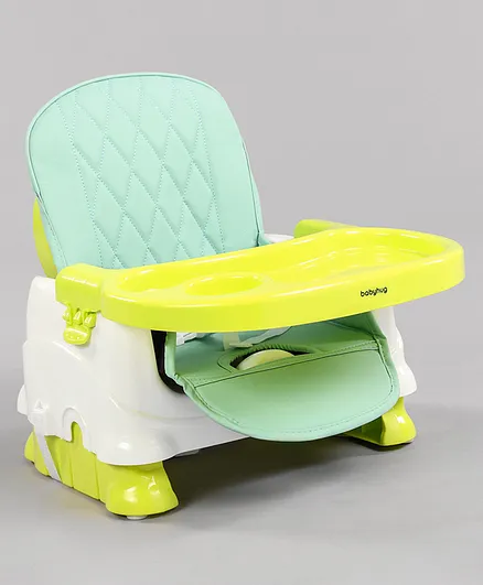 Babyhug Raise Me Up Baby Booster Seat With Adjustable Food Tray & 3 Point Safety Harness - Green White (Without Cushion Seat)