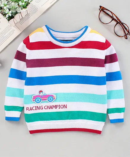 ToffyHouse Full Sleeves Stripe Tee Racing Car Patch - Multicolour