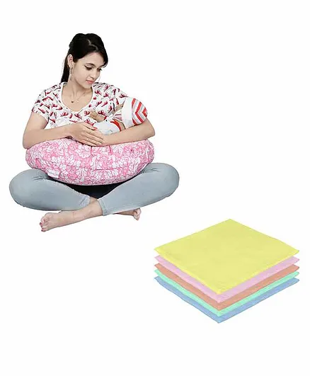 Lulamom Nursing Pillow with Cover Floral Print & Muslin Napkin - Pink
