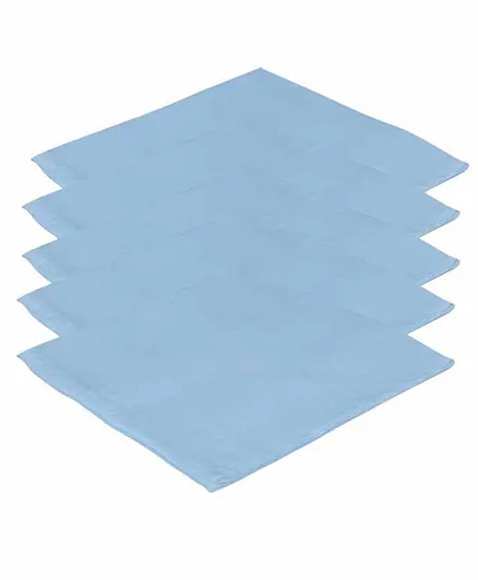 Lula Muslin Cotton Sqaure Wash Cloth Pack Of 5 - Blue