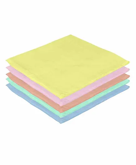 Lula Muslin Cotton Sqaure Wash Cloth Pack of 5 - Multicolour