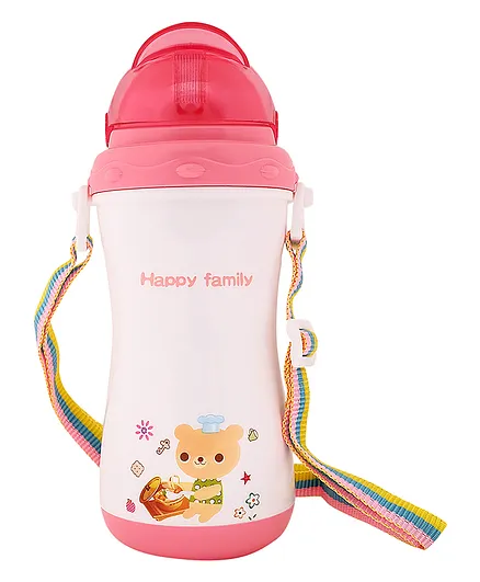 TINY TYCOONZ Polypropylene Sipper Cup with Detachable Straps & Straw Lid Cup Pink - 350 ml